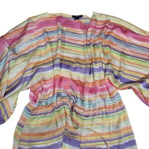 Chaps Pastel Watercolor Striped Caftan Dress Top CoverUp Beach Pool Resort Large